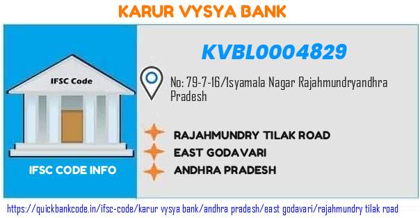 Karur Vysya Bank Rajahmundry Tilak Road KVBL0004829 IFSC Code