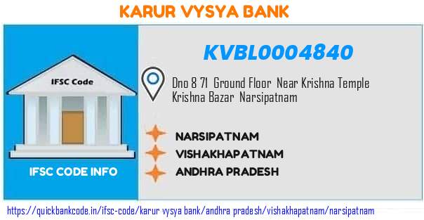 Karur Vysya Bank Narsipatnam KVBL0004840 IFSC Code