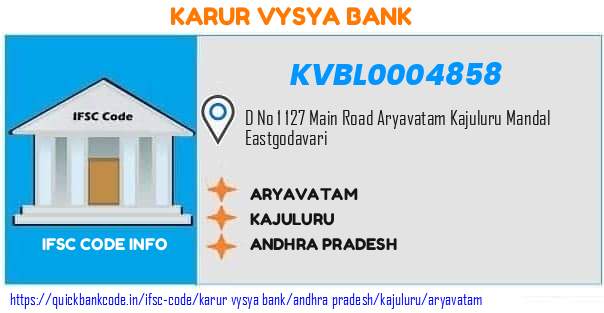 Karur Vysya Bank Aryavatam KVBL0004858 IFSC Code