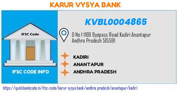 Karur Vysya Bank Kadiri KVBL0004865 IFSC Code