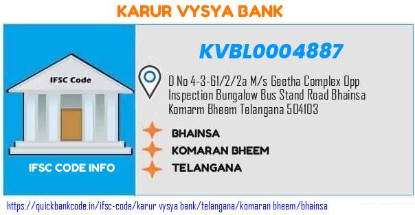 Karur Vysya Bank Bhainsa KVBL0004887 IFSC Code