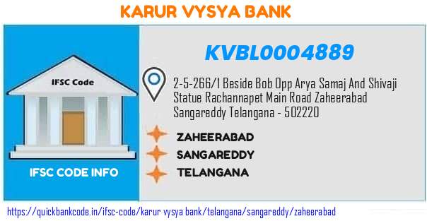 Karur Vysya Bank Zaheerabad KVBL0004889 IFSC Code