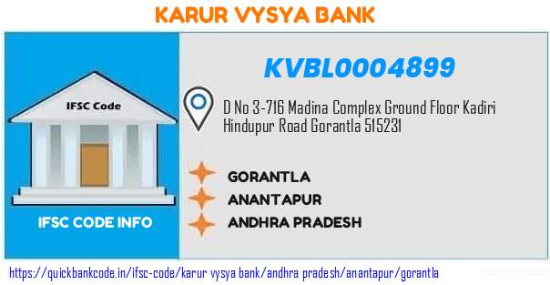 Karur Vysya Bank Gorantla KVBL0004899 IFSC Code