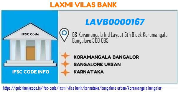 Laxmi Vilas Bank Koramangala Bangalor LAVB0000167 IFSC Code