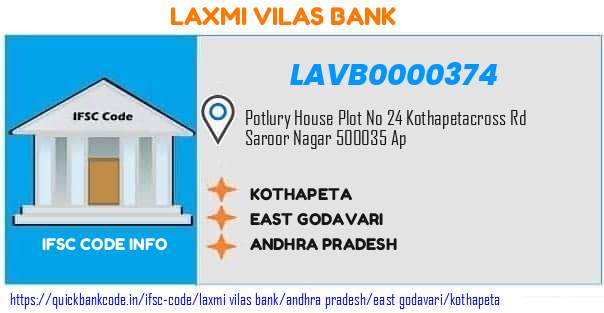 Laxmi Vilas Bank Kothapeta LAVB0000374 IFSC Code