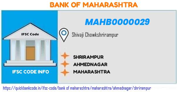 Bank of Maharashtra Shrirampur MAHB0000029 IFSC Code