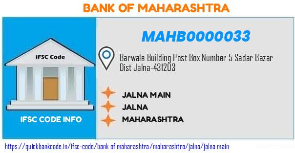 Bank of Maharashtra Jalna Main MAHB0000033 IFSC Code