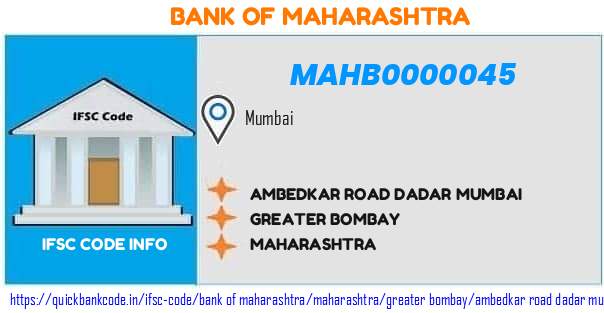 Bank of Maharashtra Ambedkar Road Dadar Mumbai MAHB0000045 IFSC Code