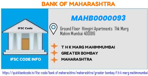 Bank of Maharashtra T H K Marg Mahimmumbai MAHB0000093 IFSC Code