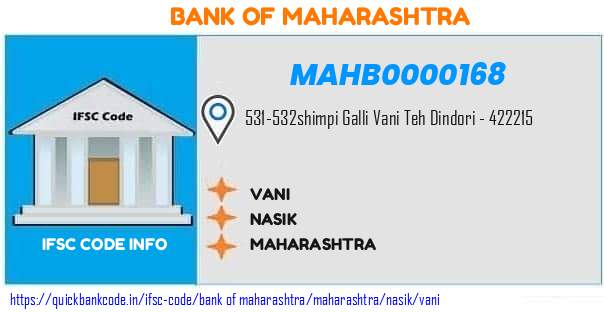 Bank of Maharashtra Vani MAHB0000168 IFSC Code
