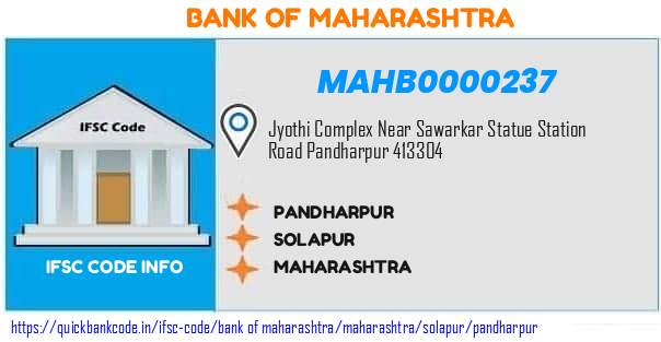 Bank of Maharashtra Pandharpur MAHB0000237 IFSC Code