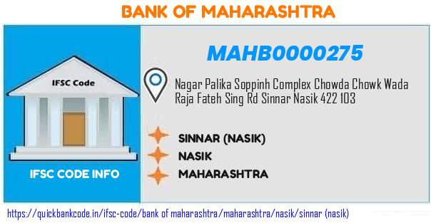 Bank of Maharashtra Sinnar nasik MAHB0000275 IFSC Code