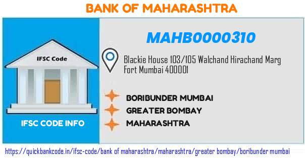 Bank of Maharashtra Boribunder Mumbai MAHB0000310 IFSC Code