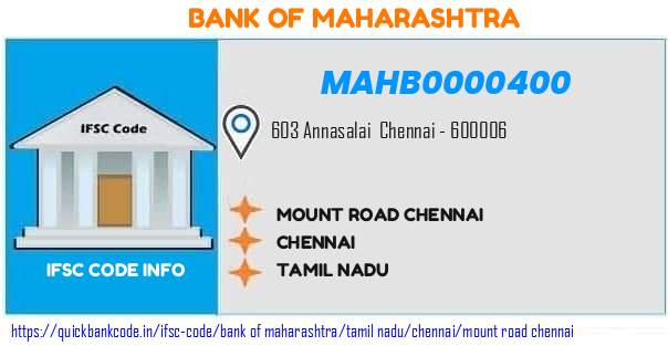 Bank of Maharashtra Mount Road Chennai MAHB0000400 IFSC Code