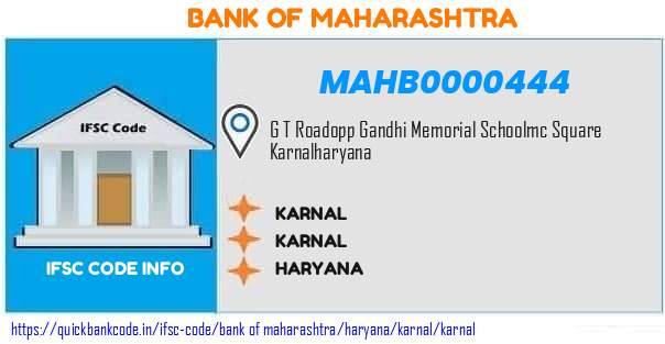 Bank of Maharashtra Karnal MAHB0000444 IFSC Code