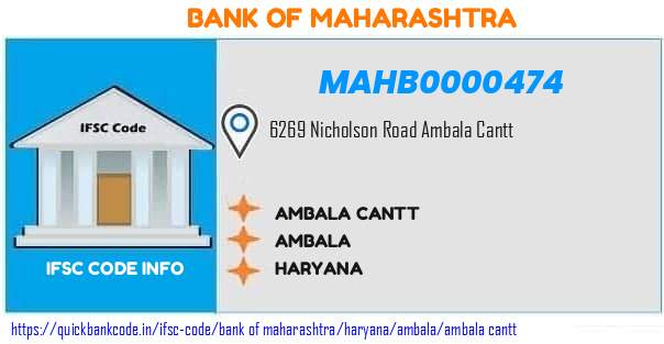 Bank of Maharashtra Ambala Cantt MAHB0000474 IFSC Code