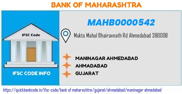 Bank of Maharashtra Maninagar Ahmedabad MAHB0000542 IFSC Code