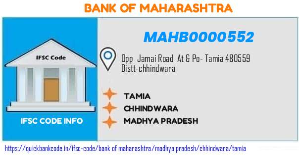 Bank of Maharashtra Tamia MAHB0000552 IFSC Code