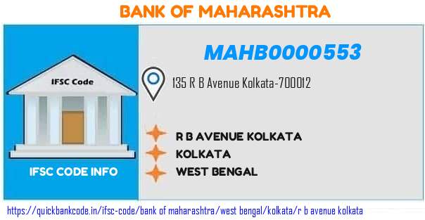 Bank of Maharashtra R B Avenue Kolkata MAHB0000553 IFSC Code