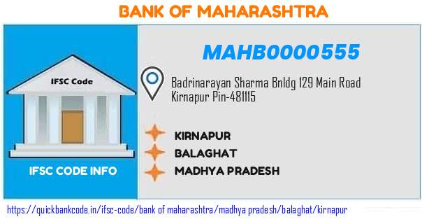 Bank of Maharashtra Kirnapur MAHB0000555 IFSC Code