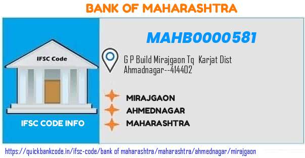 Bank of Maharashtra Mirajgaon MAHB0000581 IFSC Code