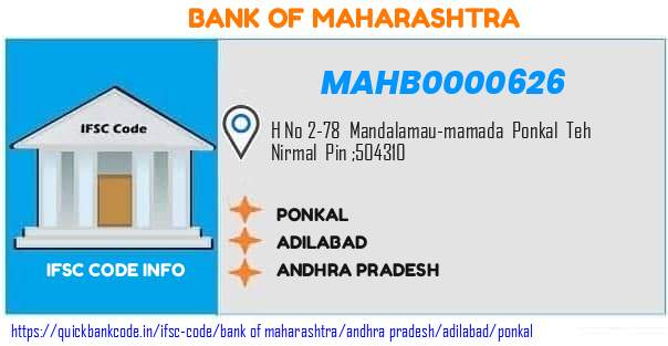 Bank of Maharashtra Ponkal MAHB0000626 IFSC Code