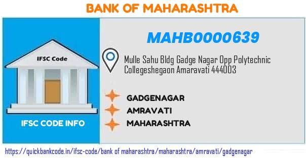 Bank of Maharashtra Gadgenagar MAHB0000639 IFSC Code