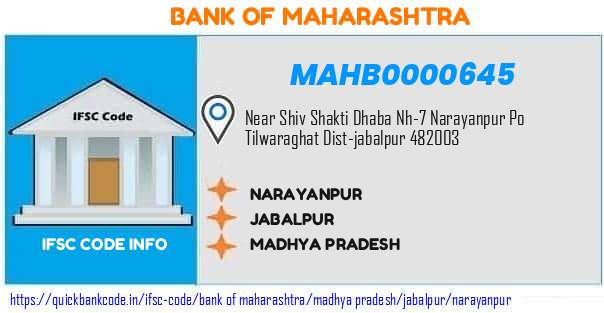 Bank of Maharashtra Narayanpur MAHB0000645 IFSC Code