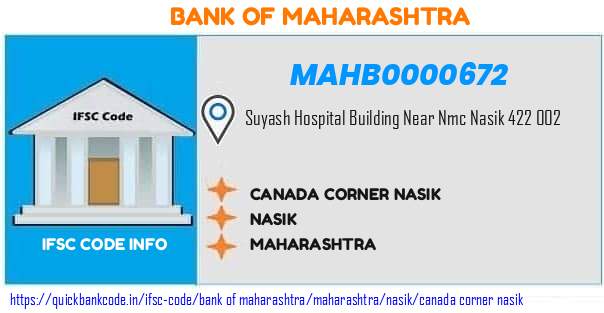 Bank of Maharashtra Canada Corner Nasik MAHB0000672 IFSC Code