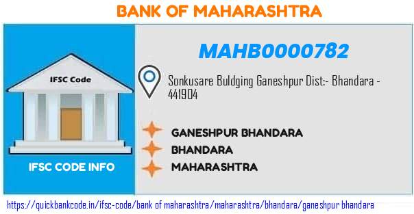 Bank of Maharashtra Ganeshpur Bhandara MAHB0000782 IFSC Code
