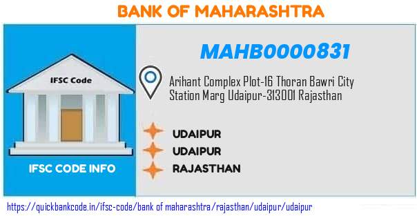 Bank of Maharashtra Udaipur MAHB0000831 IFSC Code