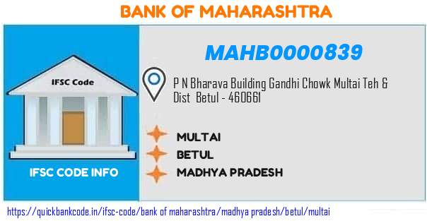 Bank of Maharashtra Multai MAHB0000839 IFSC Code
