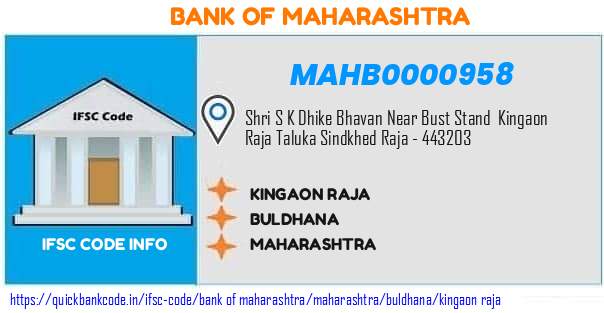 Bank of Maharashtra Kingaon Raja MAHB0000958 IFSC Code