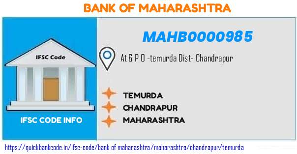 Bank of Maharashtra Temurda MAHB0000985 IFSC Code