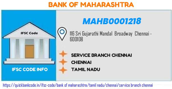 MAHB0001218 Bank of Maharashtra. SERVICE BRANCH, CHENNAI