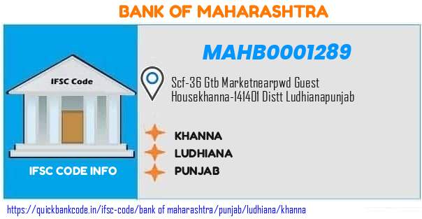 Bank of Maharashtra Khanna MAHB0001289 IFSC Code