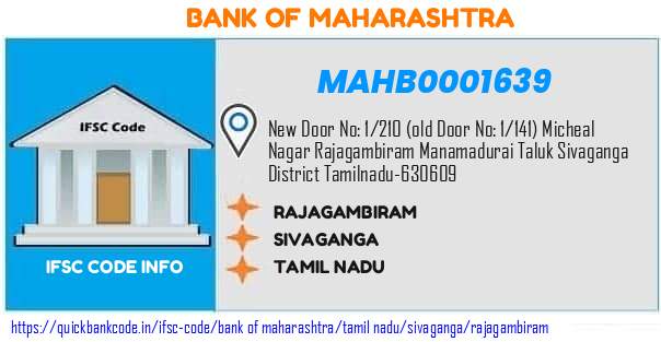 Bank of Maharashtra Rajagambiram MAHB0001639 IFSC Code