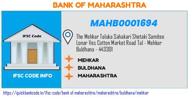 Bank of Maharashtra Mehkar MAHB0001694 IFSC Code