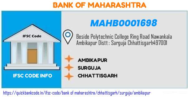 Bank of Maharashtra Ambikapur MAHB0001698 IFSC Code