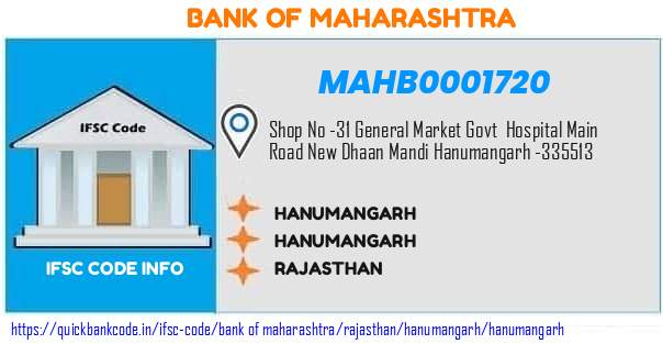 Bank of Maharashtra Hanumangarh MAHB0001720 IFSC Code