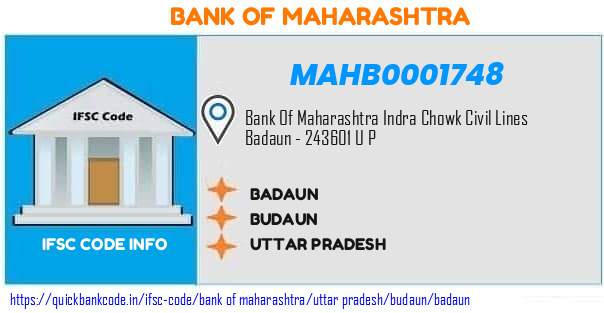 Bank of Maharashtra Badaun MAHB0001748 IFSC Code