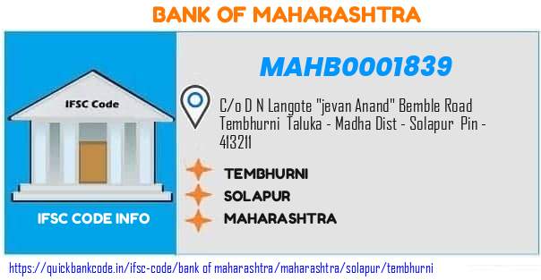 Bank of Maharashtra Tembhurni MAHB0001839 IFSC Code
