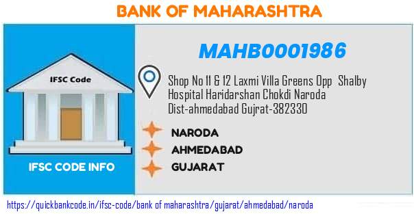 Bank of Maharashtra Naroda MAHB0001986 IFSC Code