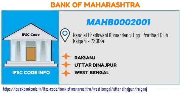 Bank of Maharashtra Raiganj MAHB0002001 IFSC Code