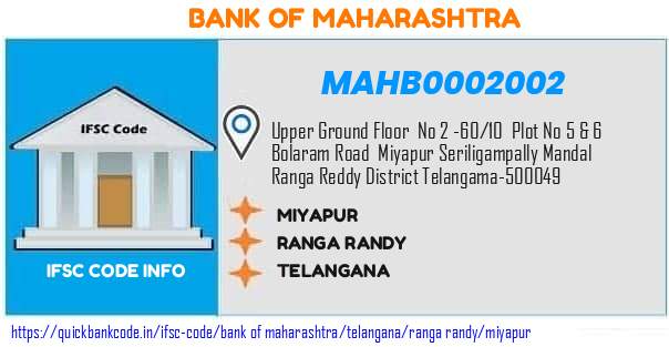 Bank of Maharashtra Miyapur MAHB0002002 IFSC Code