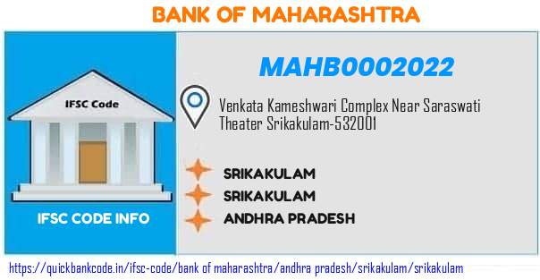 Bank of Maharashtra Srikakulam MAHB0002022 IFSC Code