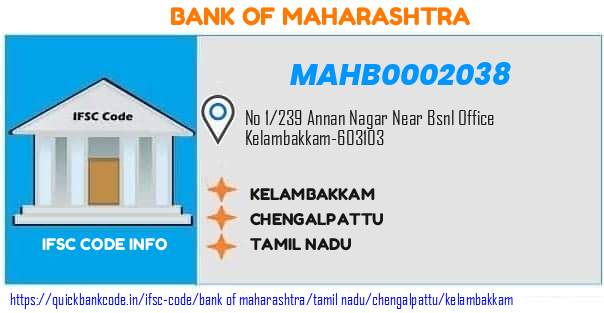 Bank of Maharashtra Kelambakkam MAHB0002038 IFSC Code