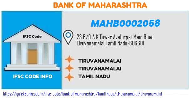 MAHB0002058 Bank of Maharashtra. TIRUVANNAMALAI