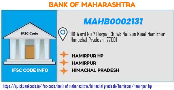 Bank of Maharashtra Hamirpur Hp MAHB0002131 IFSC Code