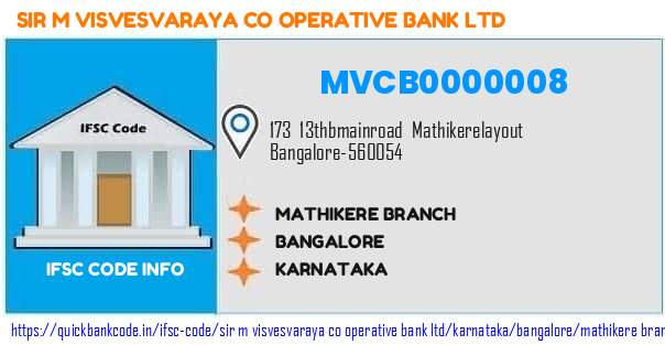 Sir M Visvesvaraya Co Operative Bank Mathikere Branch MVCB0000008 IFSC Code
